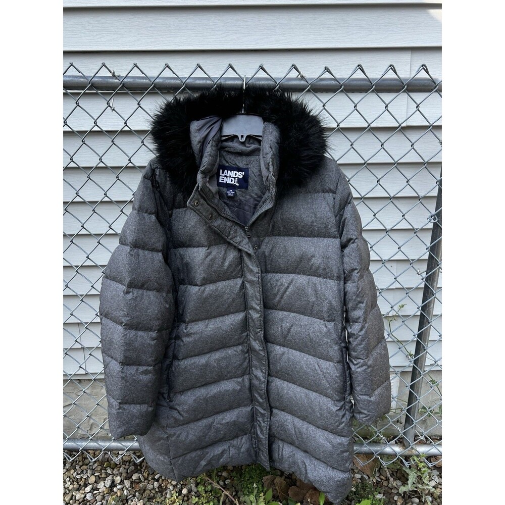 Lands End Women’s Gray Insulated Down Long Puffer Coat Plus 2X With Hood - Picture 2 of 10